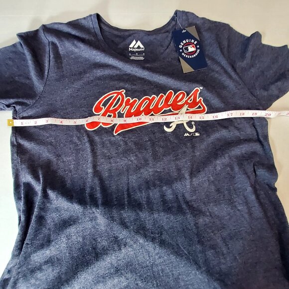 Majestic Atlanta Braves Womens T-Shirt Heathered Navy Size M Genuine MLB - Picture 3 of 10